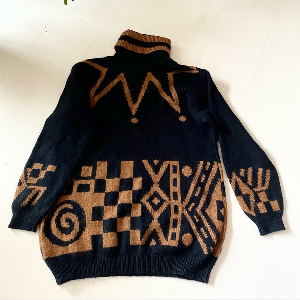 IB DIFFUSIONS Black & Brown Silk Blend Beaded Turtleneck Sweater Small - Picture 6 of 8